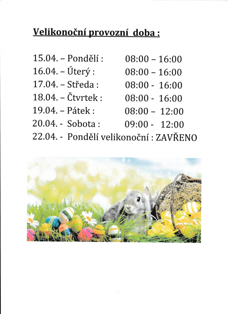 Velikonoční provozní doba 